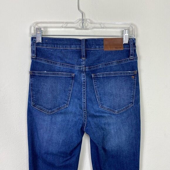 Madewell Dark Wash Distressed Denim Button Fly 10” High-Rise Skinny Jeans Sz 26 - Picture 4 of 9